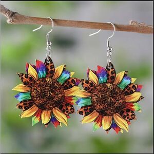 Retro Wooden Pendant Colorful Sunflower Earrings